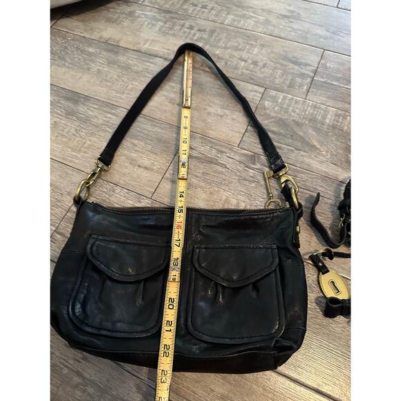 Vintage Fossil Women's Black Leather Foldover Modern Cargo Crossbody Bag - Picture 5 of 11